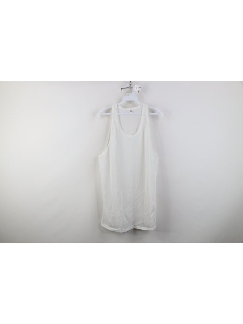 Vintage 70s Streetwear Mens Large Blank Mesh Nylon Tank Top T-Shirt White USA